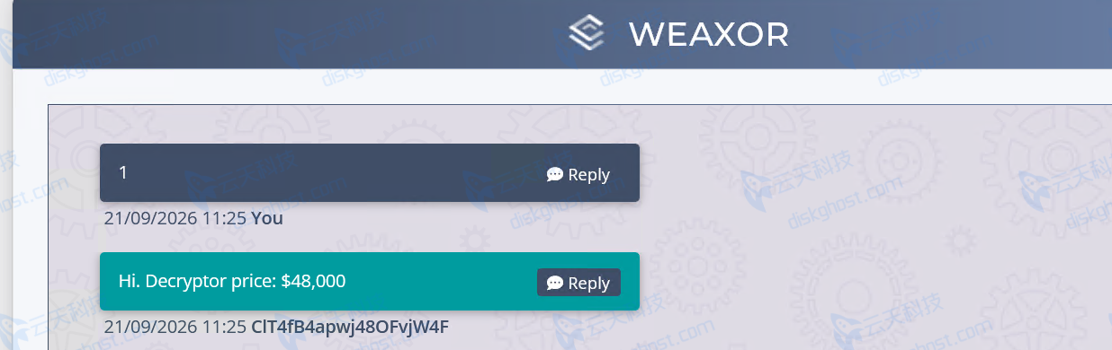 weax勒索信打开的网页显示赎金金额高于15000美金